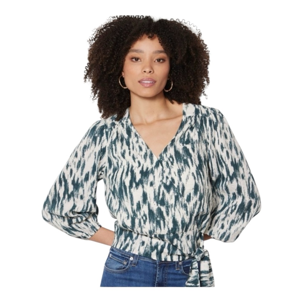 Evereve Carson Ikat Wrap Top With Tie Waist